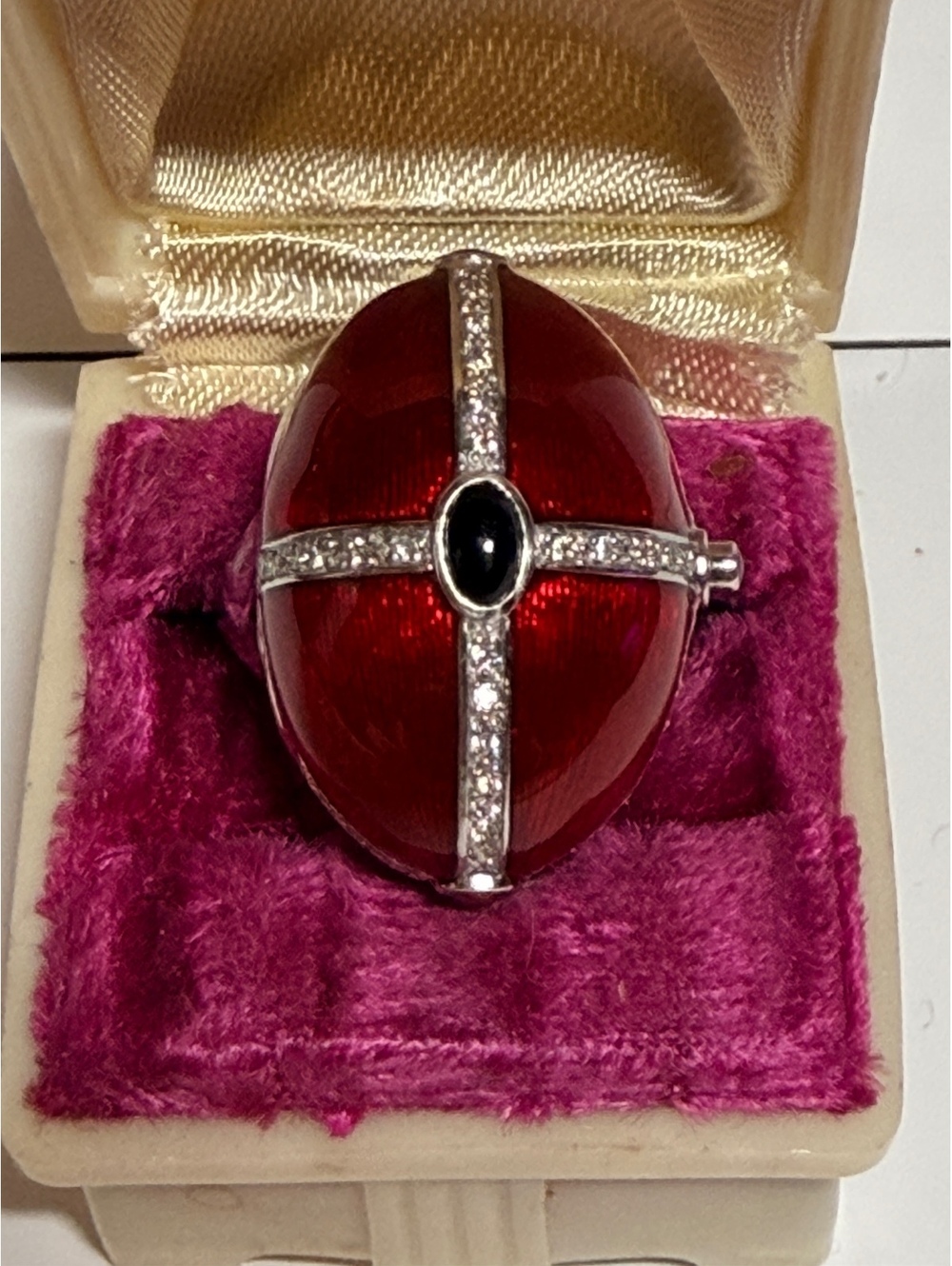 Vintage Red Enamel Sterling 925 “Poison Pill” Ring